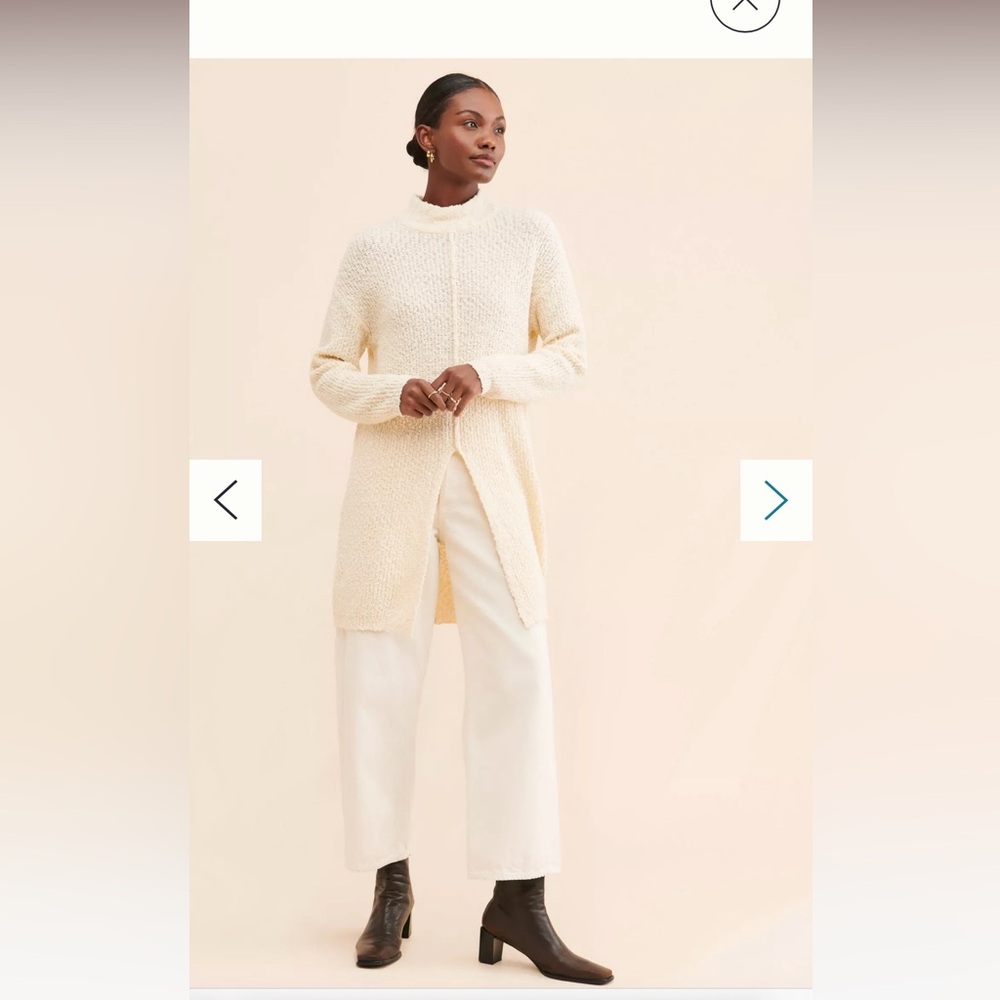 Flat white slit front sweater